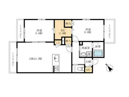 トゥール ブランシュM&M I(2LDK/2階)の間取り写真