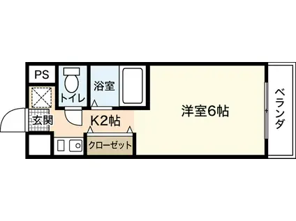 ウィンディア海老園(1K/2階)の間取り写真