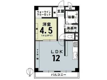 嵯峨ハイツ(1LDK/3階)の間取り写真