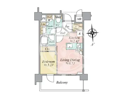 リビオ上町台パークレジデンス(1LDK/5階)の間取り写真