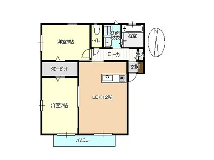 BELL SL F棟(2DK/1階)の間取り写真