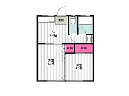 朝陽とさんぽのフェリーチェ(2DK/2階)の間取り写真