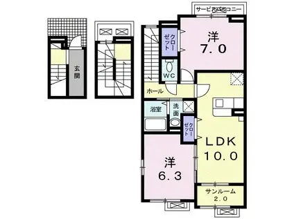メゾン・ド・リアンXII(2LDK/3階)の間取り写真