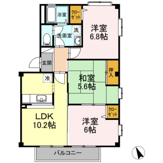 フォブール当新田A(3LDK/2階)の間取り写真