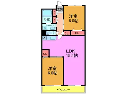 市川パークハウスB棟(2LDK/2階)の間取り写真