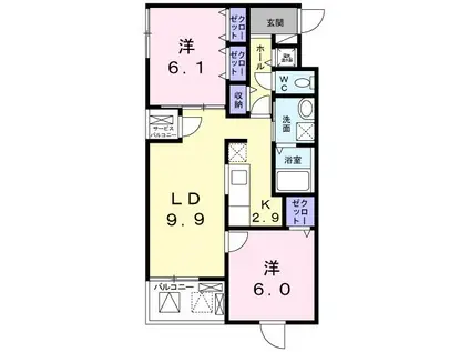 VELL SHINE 穂(2LDK/5階)の間取り写真