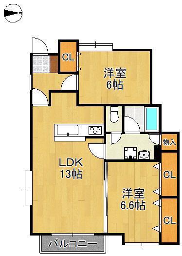 エスポワール(2LDK/2階)の間取り写真