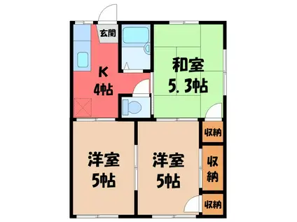 コーポたちばな B(3K/1階)の間取り写真