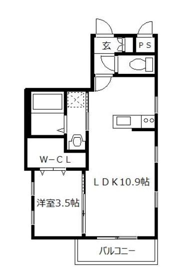 ベルウッドコート塩原(1LDK/2階)の間取り写真