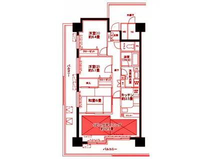 ルリエ新川崎(3LDK/17階)の間取り写真