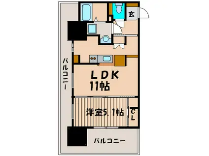 F・PARC GRANDMARK天神(1LDK/8階)の間取り写真
