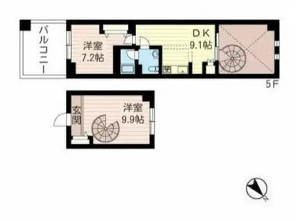レジデンスシャルマン月島A棟(2DK/8階)の間取り写真