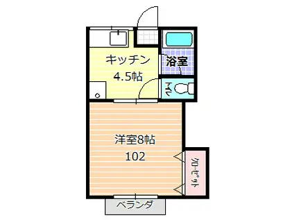 ライフアップ東海I(1DK/1階)の間取り写真