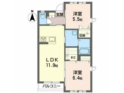 ウィスティアリア御前(2LDK/1階)の間取り写真