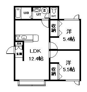 リラ東川二番館(2LDK/2階)の間取り写真