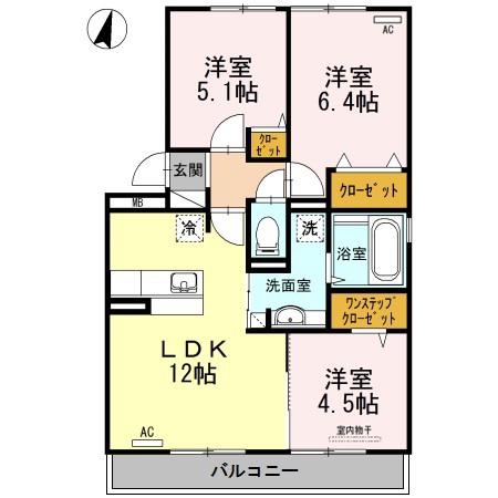 OTTS南片江A棟(3LDK/2階)の間取り写真