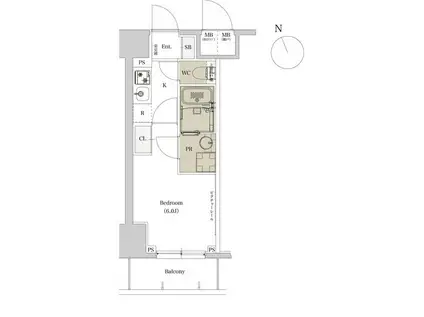 エスタート品川戸越II(1K/14階)の間取り写真