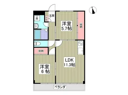 エルタウンII(2LDK/3階)の間取り写真