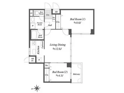 プレジデント ミタマ(2LDK/2階)の間取り写真
