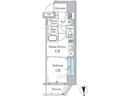 リビオメゾン両国ノース(1DK/4階)の間取り写真