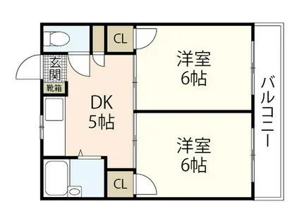 クイーンヤード長束(2DK/1階)の間取り写真