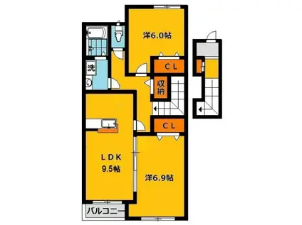 ヴァン・ヌーボ(2LDK/2階)の間取り写真
