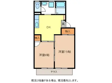 ライブタウン南俣 B棟(2DK/2階)の間取り写真