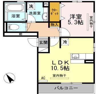 プレンティー引野 A棟(1LDK/3階)の間取り写真