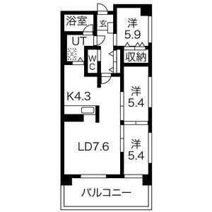 三向ハイツ元今泉(3LDK/6階)の間取り写真