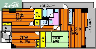 サーパス東古松通(3LDK/8階)の間取り写真