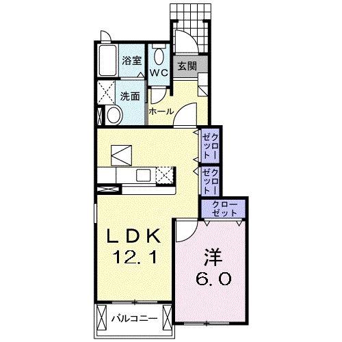 ミルフローラ2番館(1LDK/1階)の間取り写真