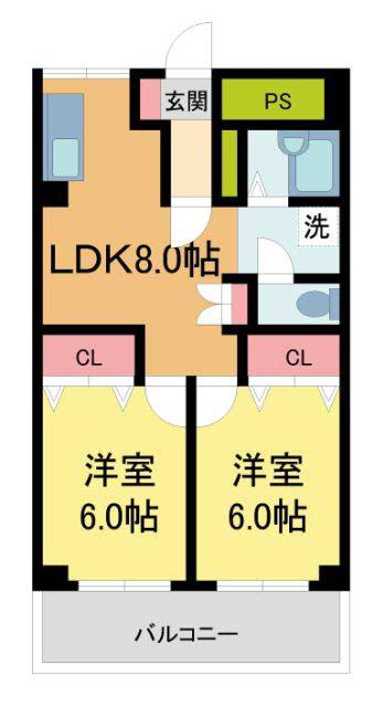 宝旭ハイツ(2DK/2階)の間取り写真