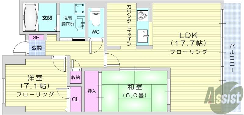 グラスランド21(2LDK/1階)の間取り写真