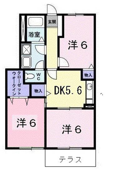 カサフェリスB棟(3DK/1階)の間取り写真