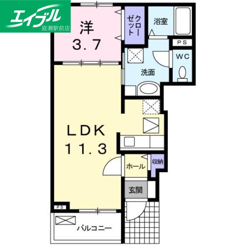フラット・パイン(1LDK/1階)の間取り写真