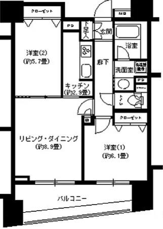 パークキューブ浅草田原町(2LDK/10階)の間取り写真