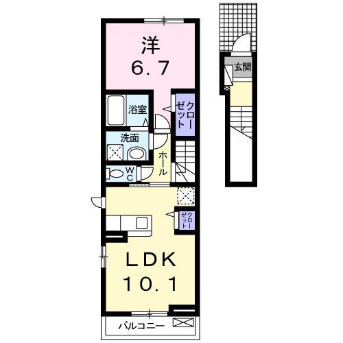 エスポワールドミール(1LDK/2階)の間取り写真
