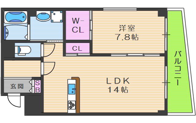 ゼック梅田ノース(1LDK/4階)の間取り写真