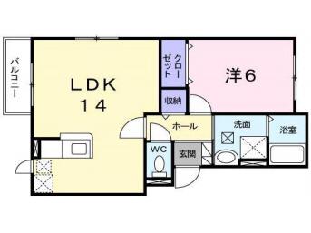 パープル桔梗(1LDK/2階)の間取り写真