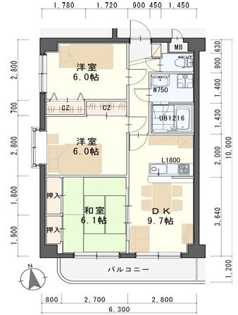 プリエ白鳥(3DK/3階)の間取り写真