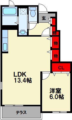 サンリット・フィオーレB(1LDK/1階)の間取り写真