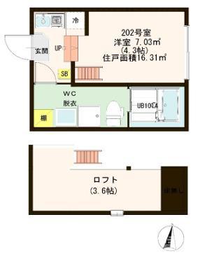 アンビアンテ(ワンルーム/2階)の間取り写真