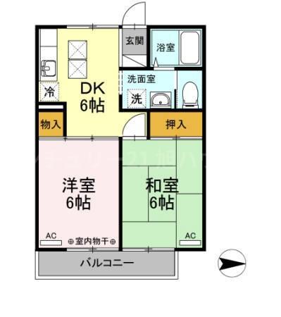 ルードルフィアタウンズ(2DK/2階)の間取り写真