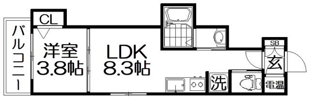 ASECIA萱島(1LDK/2階)の間取り写真