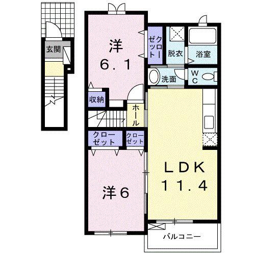 ヒューベリオン(2LDK/2階)の間取り写真