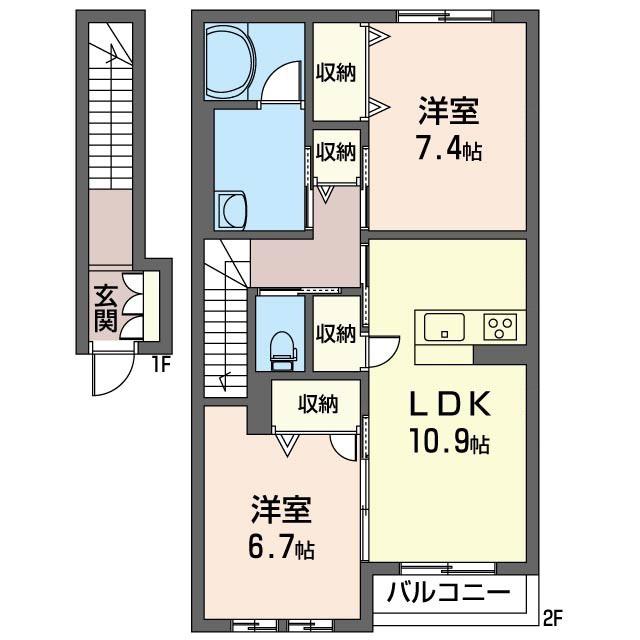 VILA KEYAKI(2LDK/2階)の間取り写真