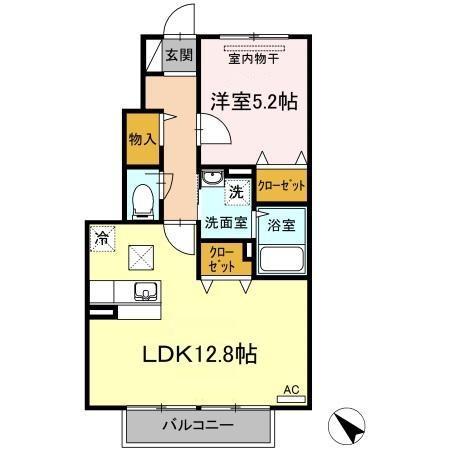 エスポワールB棟(1LDK/1階)の間取り写真