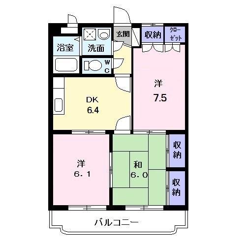 ワンエイム(3DK/2階)の間取り写真