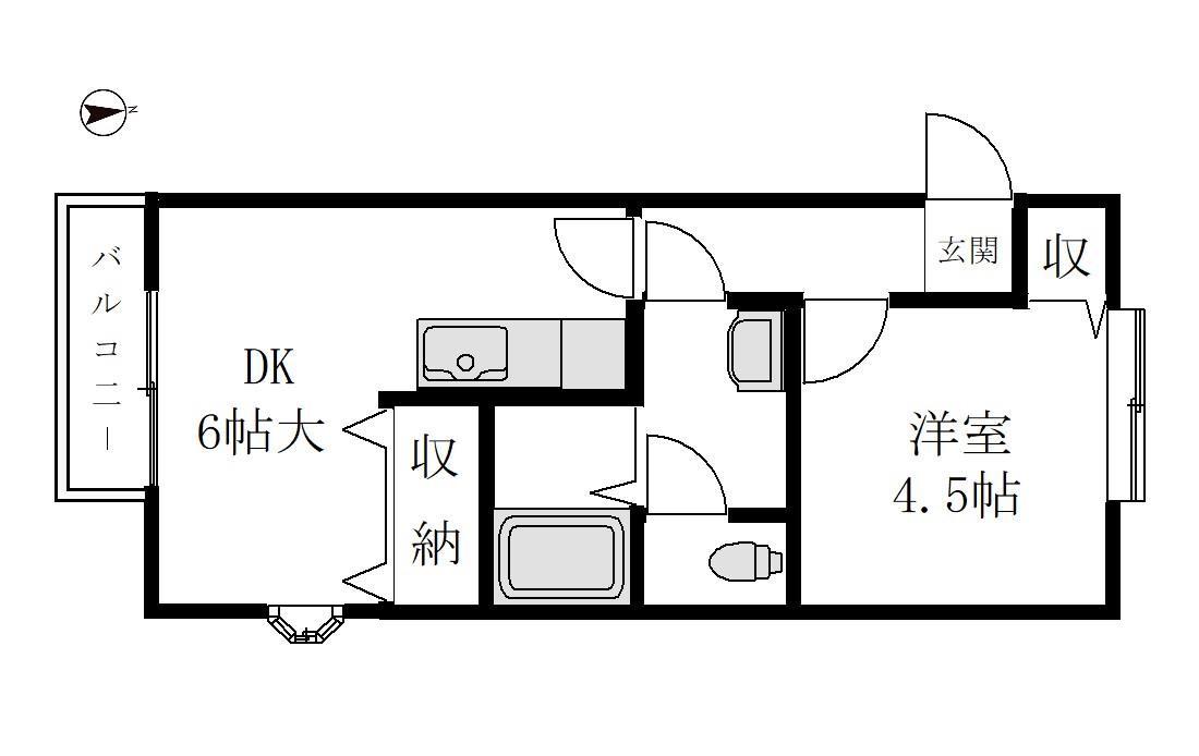 アドミラブールコートB棟(1DK/2階)の間取り写真