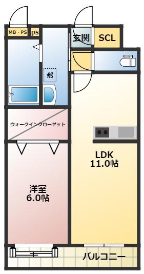 ロザリアン九品寺(1LDK/2階)の間取り写真